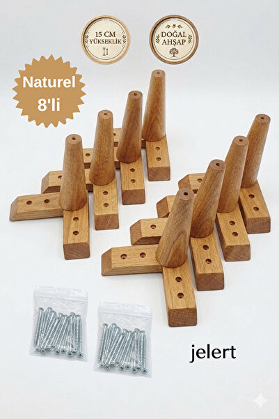 Jelert Masif Gürgen Ahşap 15 cm Naturel - 8'li Mobilya Yükseltme Ayağı, Robot...