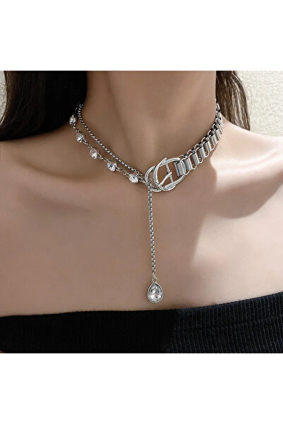 Choice HN922-1 Geometric Crystal Choker Necklaces for Women Splicing Chain Bu...