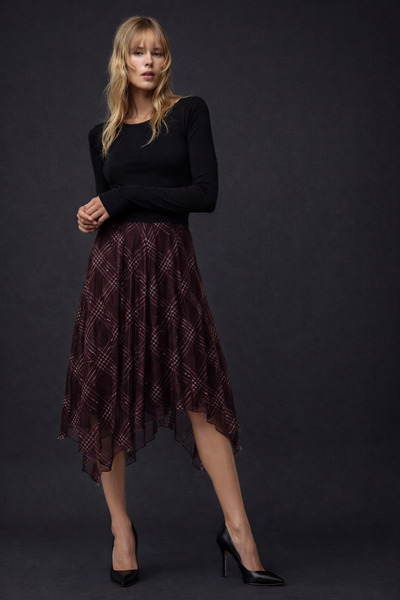 HAKKE Comfortable cut patterned pleated skirt