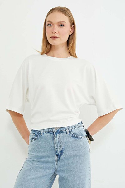 Fulla Moda Μπλούζα με μανίκια νυχτερίδα και ντραπέ στο πλάι