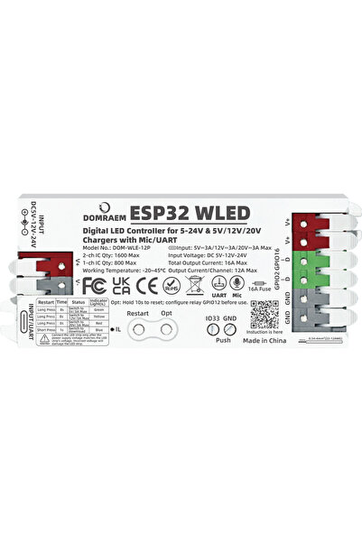 Choice وحدة تحكم LED قابلة للعنونة DOMRAEM ESP32 WLED 16A Fuse | مع Mi