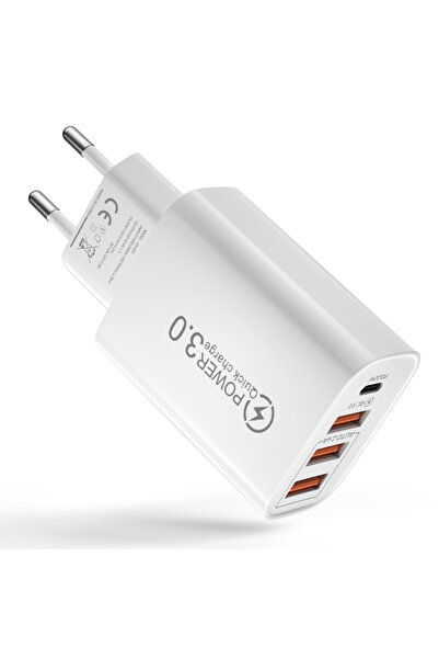 Choice شاحن USB أبيض اللون بقوة 48 واط، مزود بمقبس أوروبي، يدعم تقنية الشحن ا...