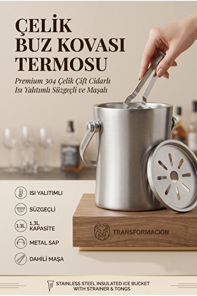 Transformacion Çift Cidarlı Isı Yalıtımlı Buz Kovası Termosu 1.3 L - Premium ...
