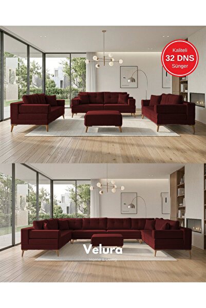 Velura Home & Living Zeri Modüler Yataklı 3 Adet Üçlü Kanepe & 3'lü Koltuk (3...