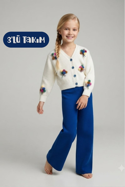 Hilal Akıncı Kids Girl's Embroidered Balloon Embroidered White Knitwear Cardi...