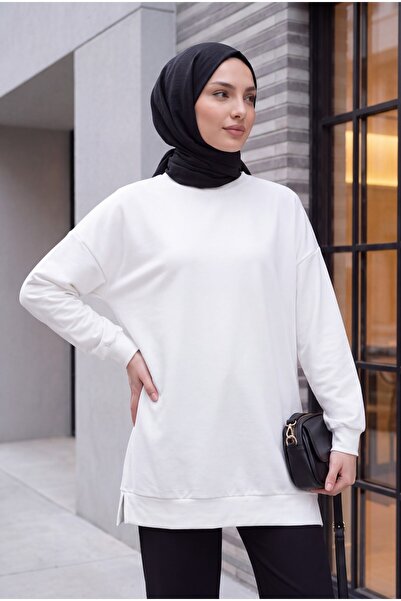 Modamorfo Crew Neck Slit Crested Sweat -White