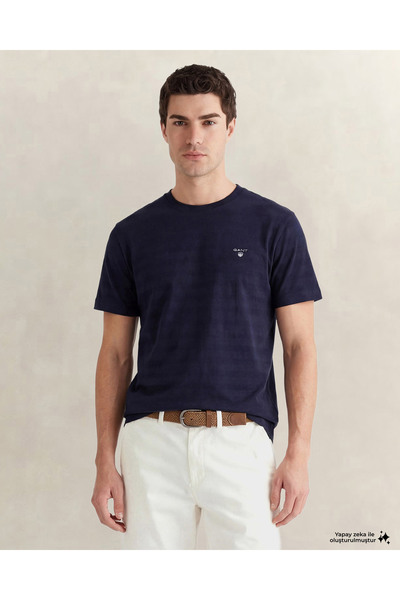 Gant Erkek Lacivert Bisiklet Yaka Regular Fit T-Shirt