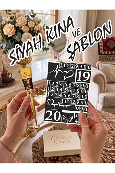 EYMEN ÇARŞI /Kına Kalıbı ve Kına/Mini Rakam Desenler Kına Şablonu ve Siyah Hi...