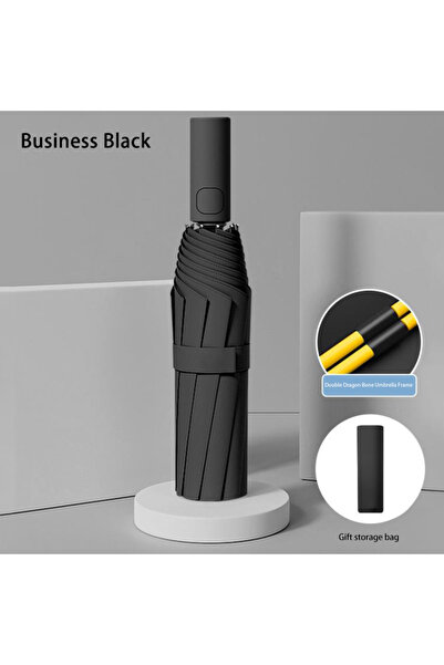 Choice1 Black Automatic Umbrella 24 Bone Solid Color Automatic Umbrella Light...
