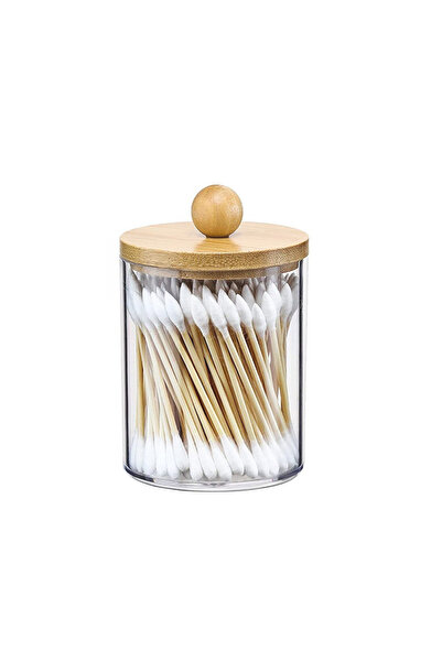 Choice 1pc Circular Cotton Swab Box With Transparent Plastic Bamboo Cover And...
