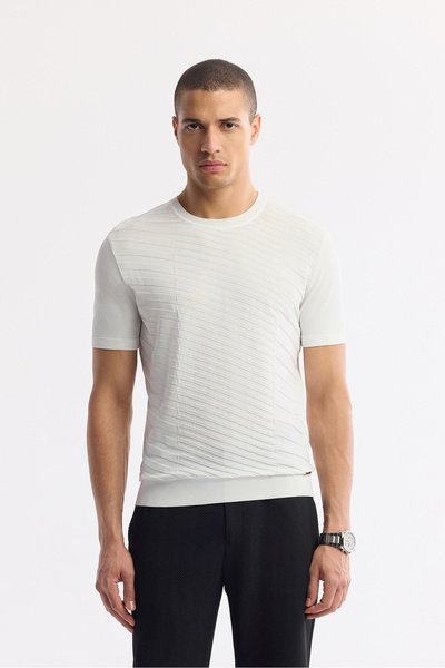 Avva Men's Ecru Crew Neck Rayon Knitwear Regular Fit T-Shirt A51Y5004