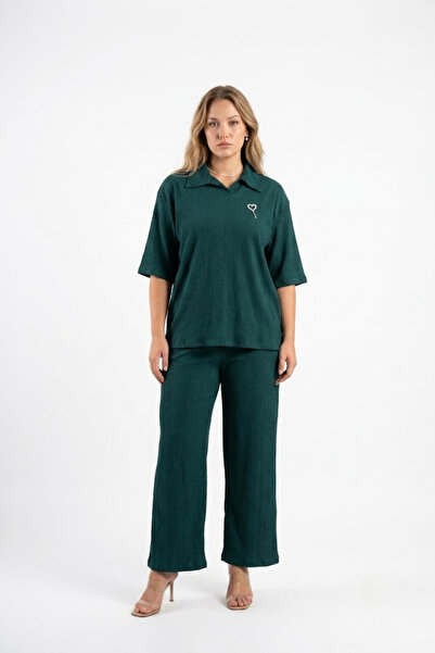 şuranur Black Brooched Collared Shirt - Stylish Trouser Suit Wrinkled Fabric