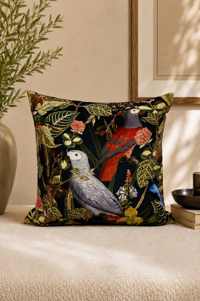 ASDİVA Anthracite Plant Pattern Decorative Throw Pillow Cover 45X45