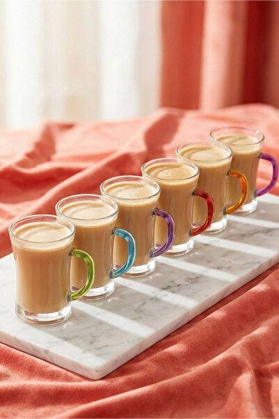 LAV Zen Plus Glass Mug for 6 Persons 225 ml Mixed Color with Handle (Coffee/T...