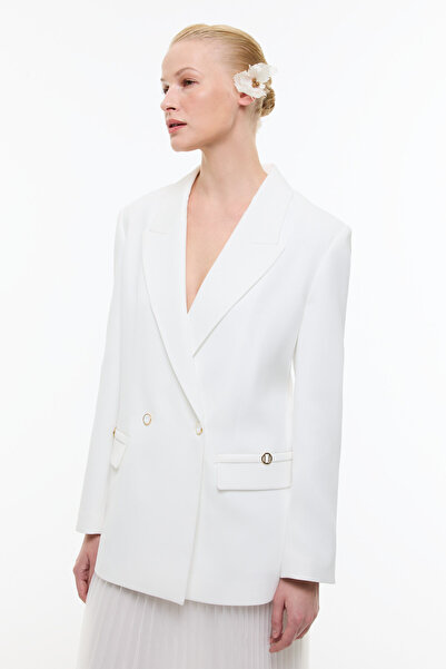 Roman Kruvaze Blazer Ceket Beyaz YY016004_002