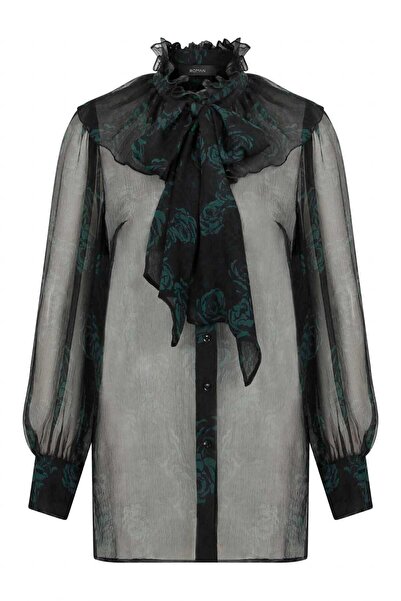 Roman %100 İpek Desenli Transparan Bluz Standart Renk K2213031_089
