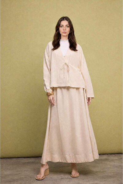 DeFacto A-Line Linen Beige Maxi Skirt I2717Ax26Hs