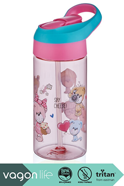 Vagonlife 500ml Yeni Koleksiyon Silikon Pipetli Kulplu Tritan Çocuk Su Okul M...