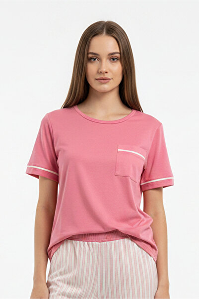 girlstop Kadın Milan Ön Cepli Garnili Kısa Kollu T-Shirt