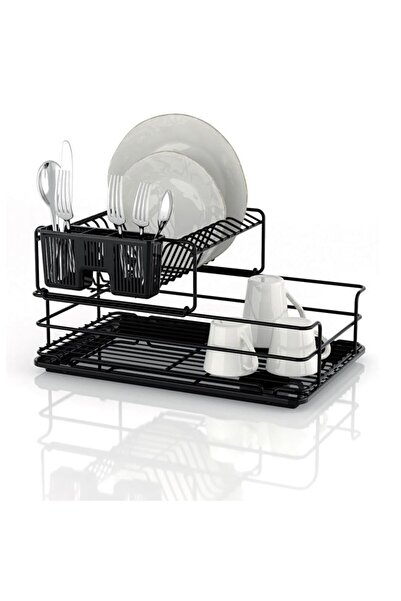 BAMI NETWORK Uscator de vase metalic cu 2 nivele, design elegant negru