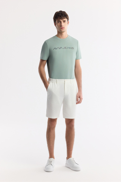 Avva Men's White Side Elasticated Ribbed Bi-Stretch Slim Fit Chino Shorts A51...