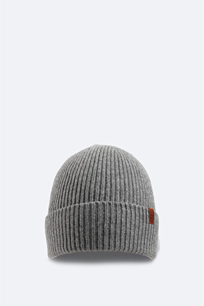 Avva Men's Gray Wool Blend Logo Ribbed Beret B009200