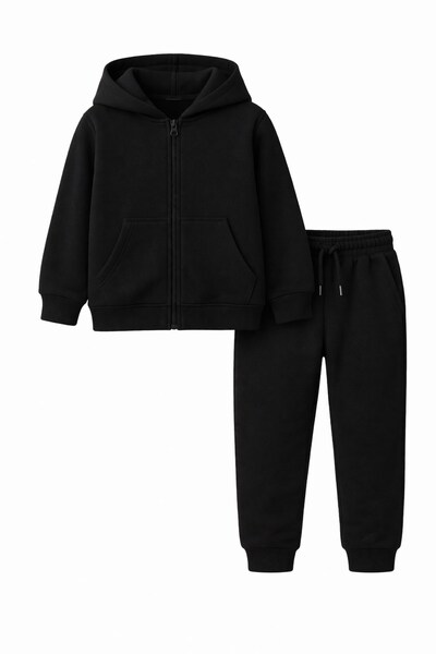 Bubito Children's Hooded 100% Cotton 2-Piece Set (1-7 Years)-Black