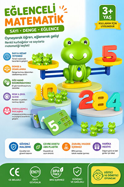 BBSKY Montessori Matematik Dengesi Kurbağalı Terazi - Eğitici Sayı Sayma ve Z...