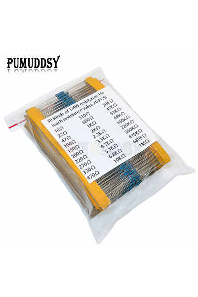 Choice 600pcs set 600pcs/set 30 Kinds 1/4W Resistance 1% Metal Film Resistor ...