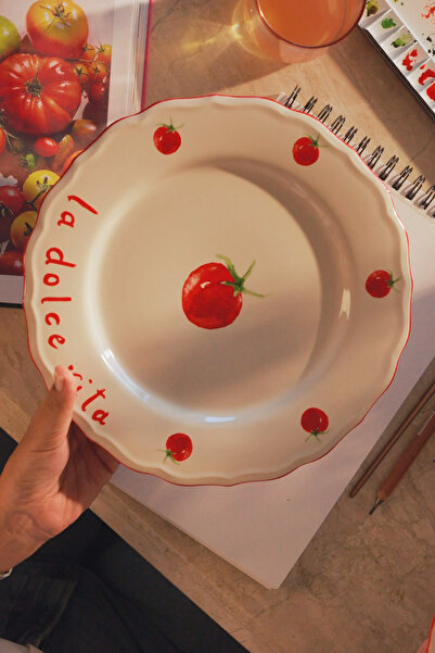 Rakle x Bengi Kurtcebe Pomodoro Stoneware 4'lü Servis Tabağı Seti 28 cm