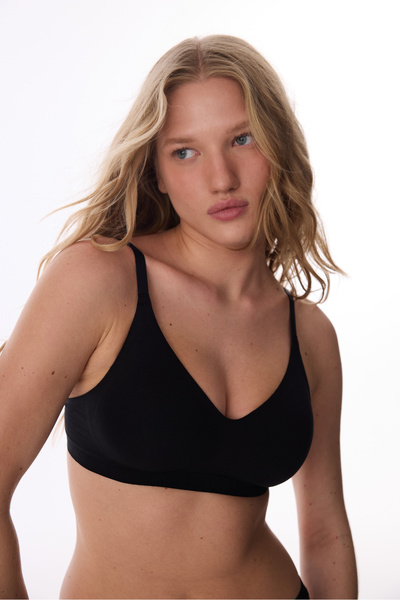Penti Black Non-Marking Invisible Cotton Wire-Free Bra