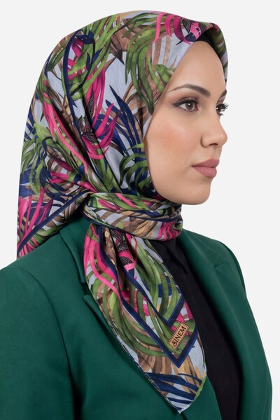 hadiora Women's Green Blue Tropical Leaf Patterned Stitched Writing Cotton Ch...