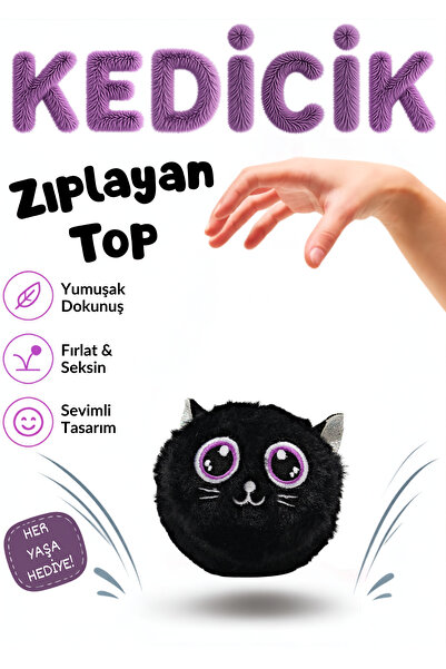 KentOyuncaK Zıplayan Peluş Top Oyuncak - Sevimli Kedi Seken Peluş Hayvan - Bo...