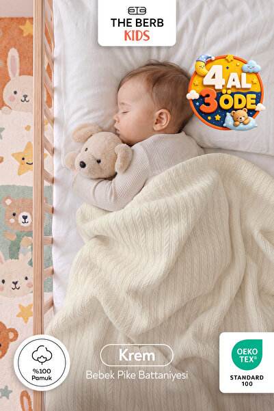 The Berb |   100% Cotton |   Knitted Pattern Baby Pique Blanket |   100X110 |...