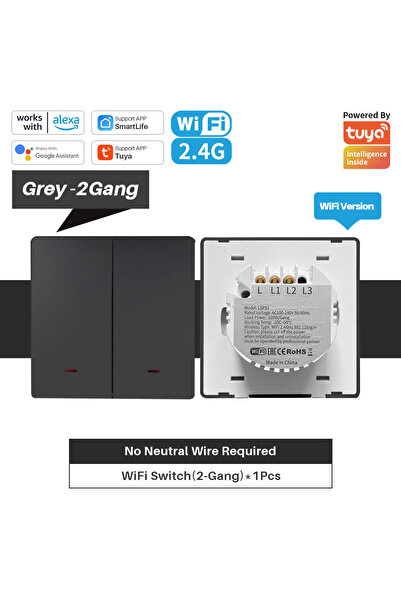 Choice 2Gang No Neutral Wire Tuya Smart WiFi Light Switch Push Button No Neut...
