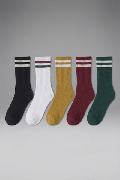 Socketta 5-Piece Mixed Color Unisex Sports Cotton Seamless Flexible Towel Sole Socks - Premium