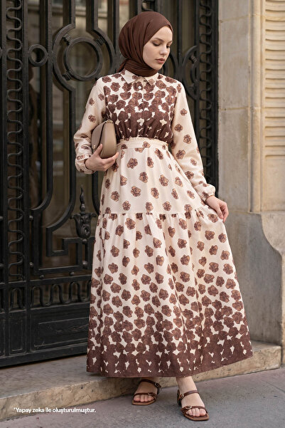 InStyle Rochie din satin maro cu jumătate de nasturi