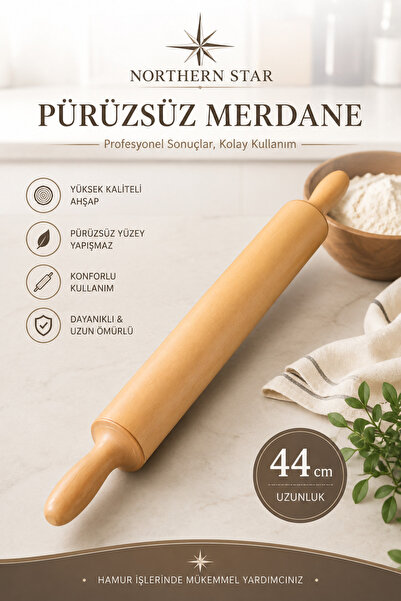 Northern Star 1 Adet Ahşap Hamur Açma Oklavası Hamur Açıcı Merdane Pürüzsüz O...