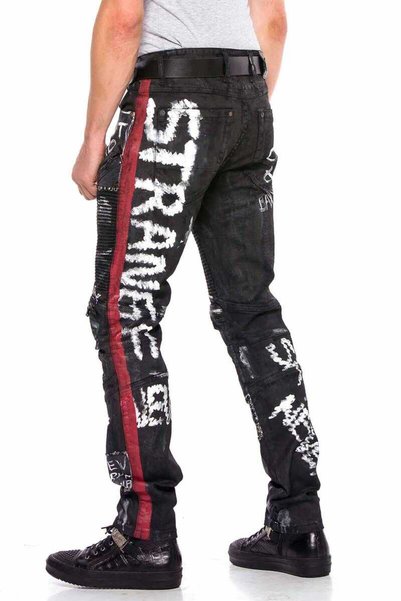 Genel Markalar Erkek Siyah Çizgili Boyalı Metal Drop Regular Jeans