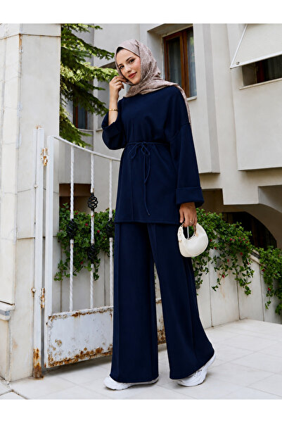 MEBA Women's Islamic Clothing Modal Fabric Rope Tie Detail Crew Neck Tunic To...