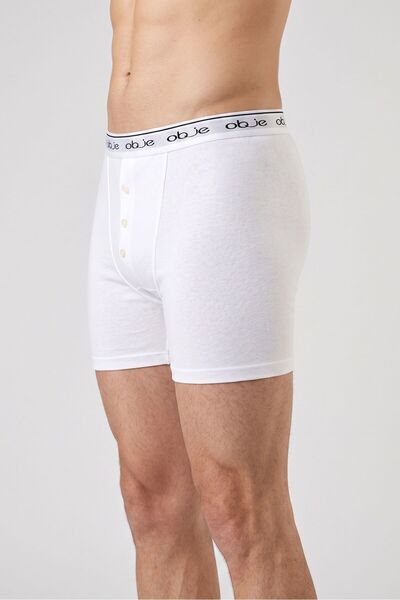 OBJE Erkek Beyaz Dıştan Lastikli Üç Düğmeli Boxer