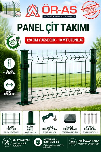 ÖR-AS TEL ÖRGÜ & PANEL ÇİT SİSTEMLERİ 120'Lik Panel Çit Takım  10 Mt + 1 dire...