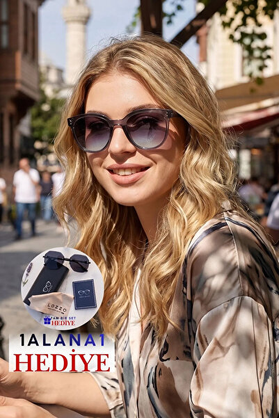 Lozzo إكسسوارات نسائية نظارات شمسية بيضاوية الشكل باللون الرمادي UV400 23008 C5