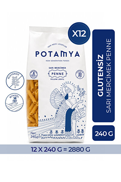 POTAMYA Glutensiz Sarı Mercimek Penne (Kalem) Makarna – 12’li Paket