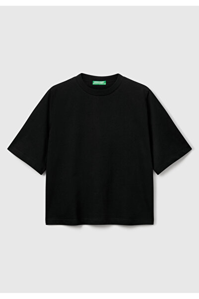 United Colors of Benetton تي شيرت نسائي أسود 100% قطن بوكسي فيت أسود 100٪ قطن...