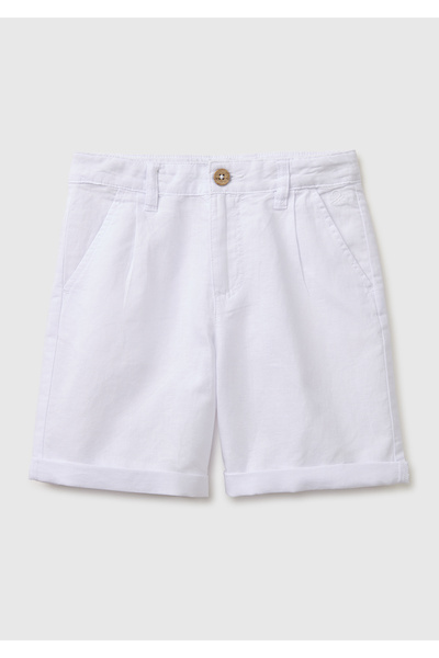 United Colors of Benetton Boy's White Logo Embroidered Double-Leg Shorts with...