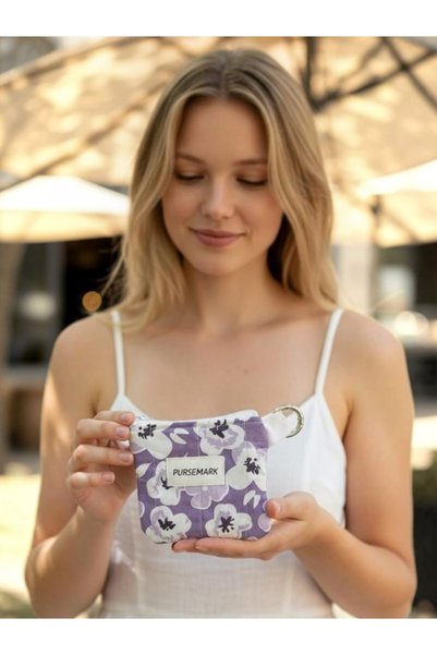 PURSEMARK Lavender Lilac Flower Patterned Handmade Small Wallet