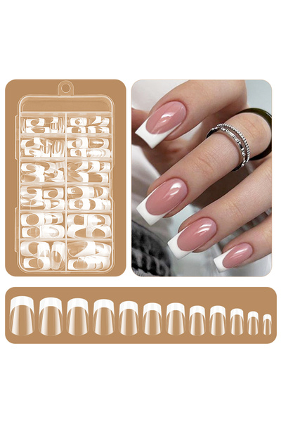 Choice1 120pcs-1box 120pcs/bag Clear French Coffin Press On Nails Short Balle...