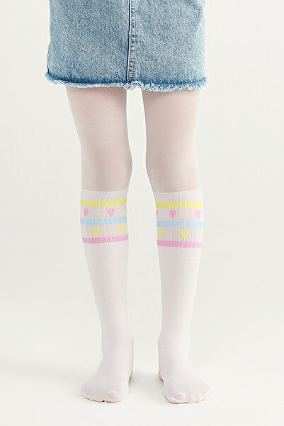Penti Girl's White Pretty Mini Hearts Line Pantyhose