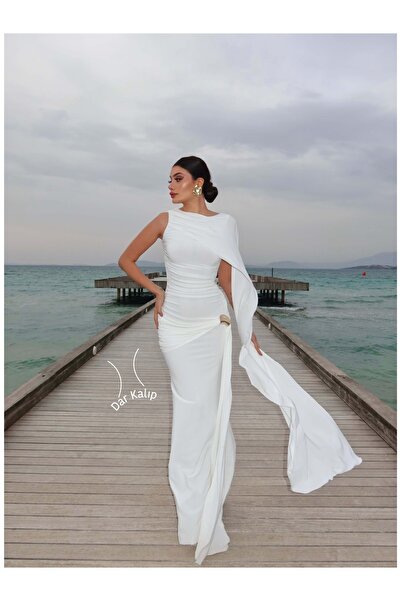 ESRAHELVACI Eh Collection Cape Detailed Draped Long Dress